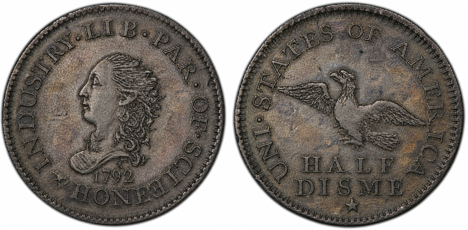 Rough antique-toned 1792 Bust Half Disme obverse and reverse