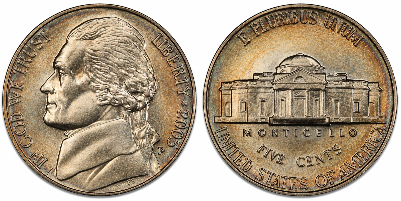 2005-P Jefferson Nickel obverse and Monticello reverse