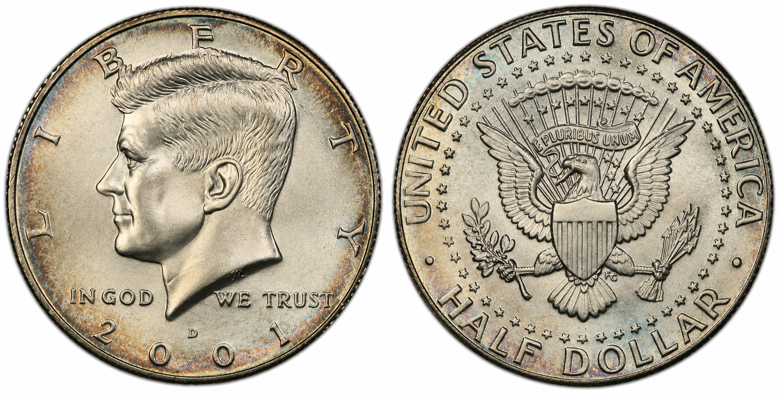 2001-D Kennedy Half Dollar obverse and presidential seal reverse