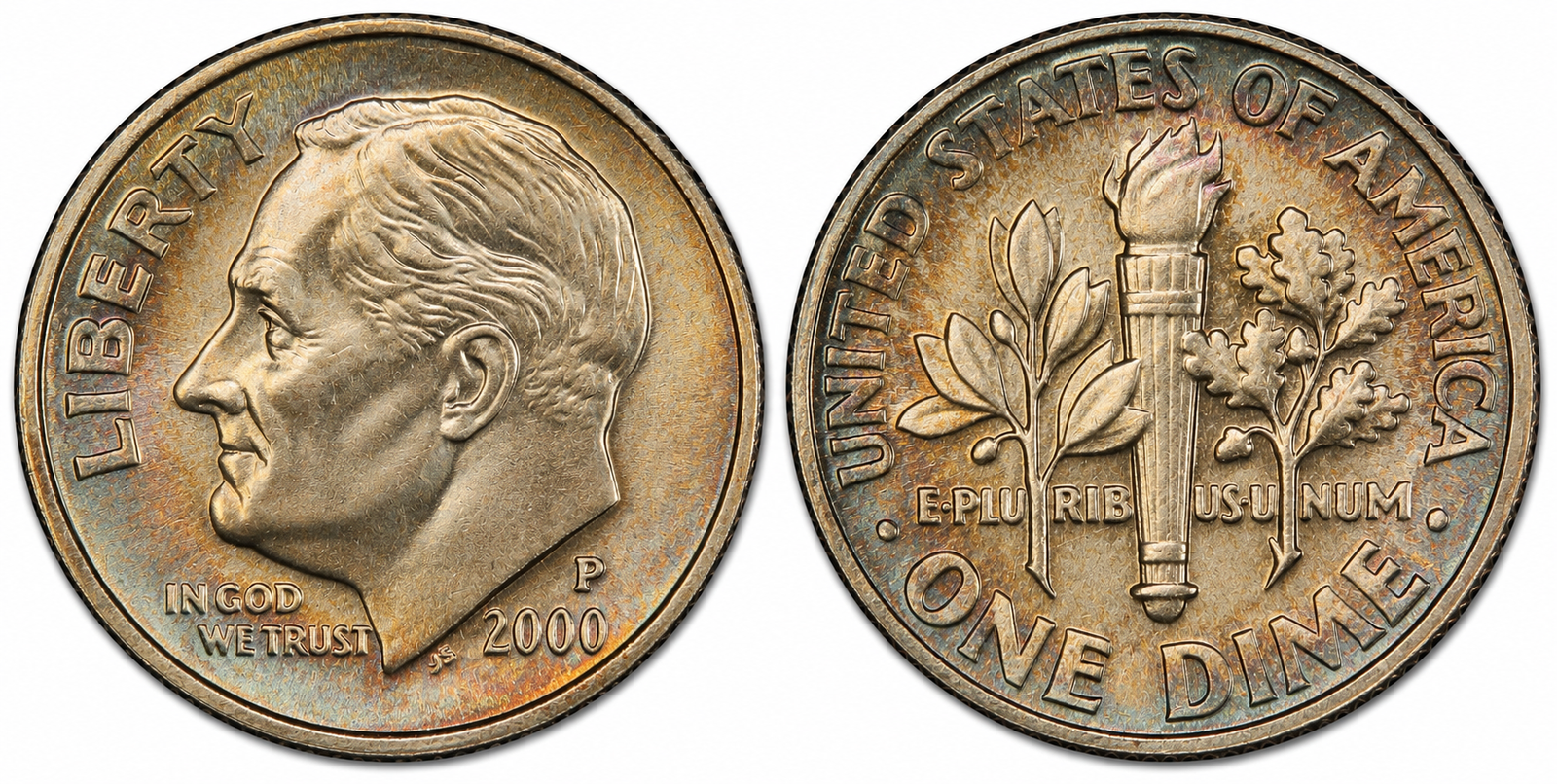 2000-P Roosevelt Dime obverse and torch reverse