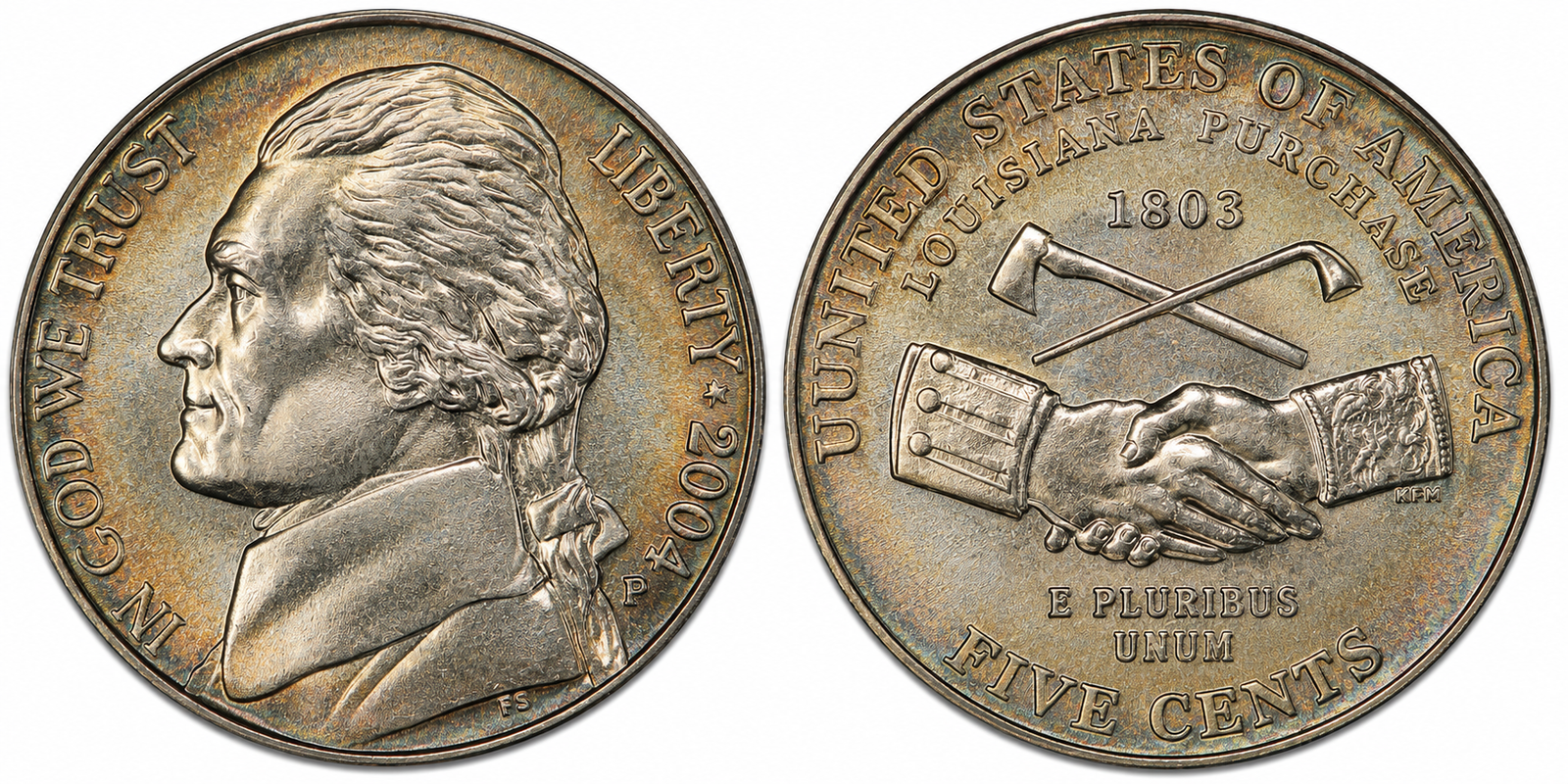 2004-P Jefferson Westward Journey Nickel obverse and Louisiana Purchase reverse