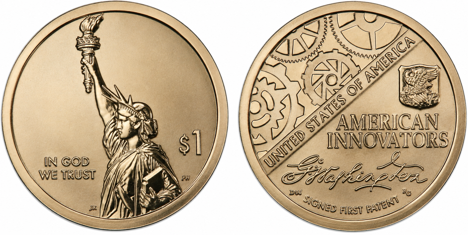 American Innovation $1 coin Statue of Liberty obverse and George Washington patent reverse
