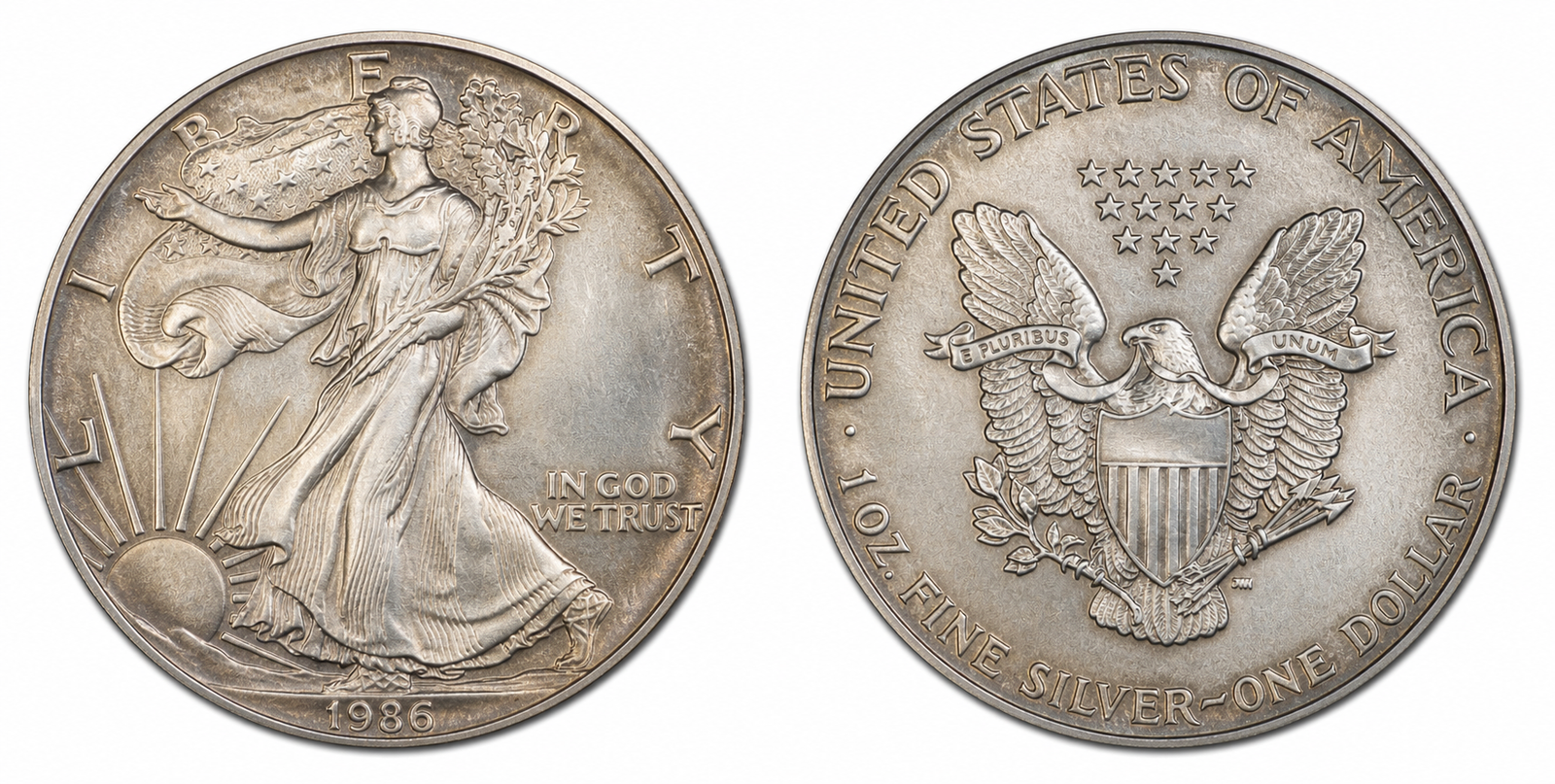 Original Type 1 American Silver Eagle obverse and reverse coin image