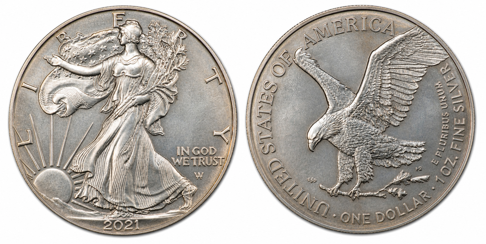 Original Type 2 American Silver Eagle obverse and reverse coin image