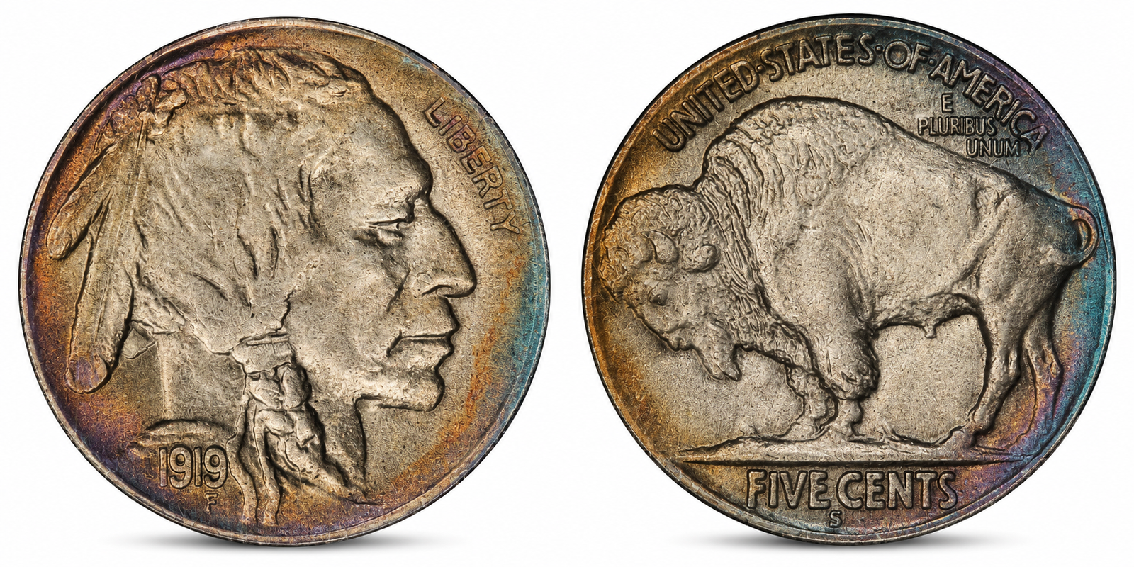 1913–1938: Buffalo Nickel (Type 2: Indian Head / Bison on Recessed Flat Line)