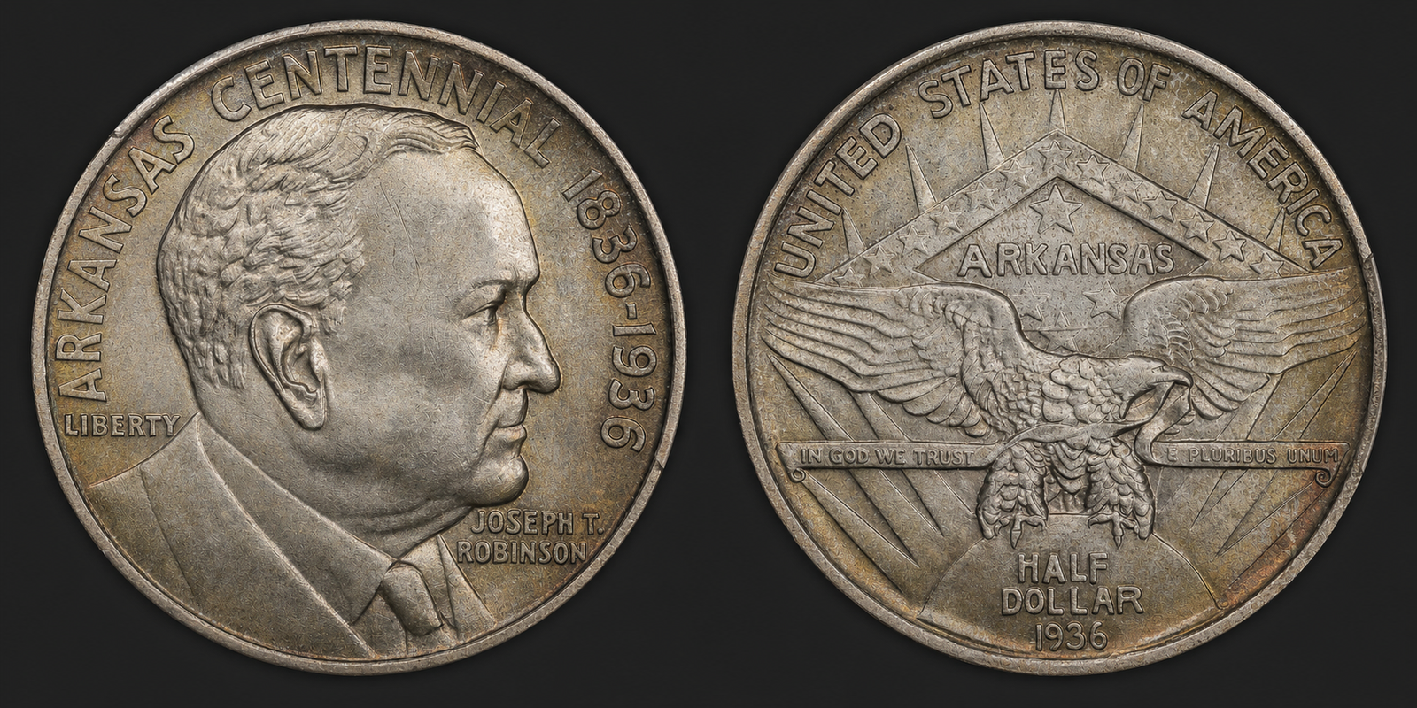 1936 Arkansas–Robinson Half Dollar original obverse and reverse coin image