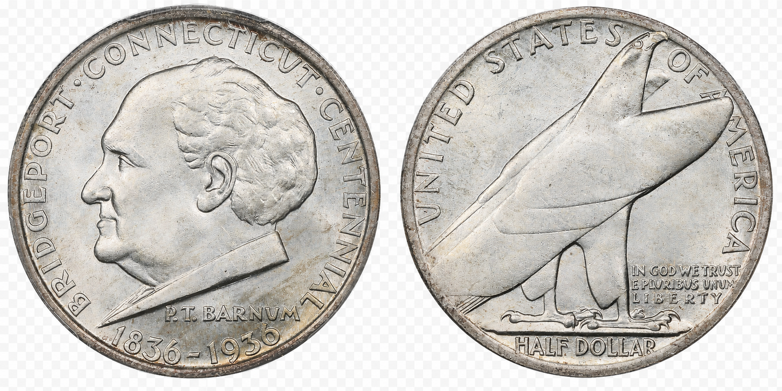 1936 Bridgeport Centennial Half Dollar original obverse and reverse coin image