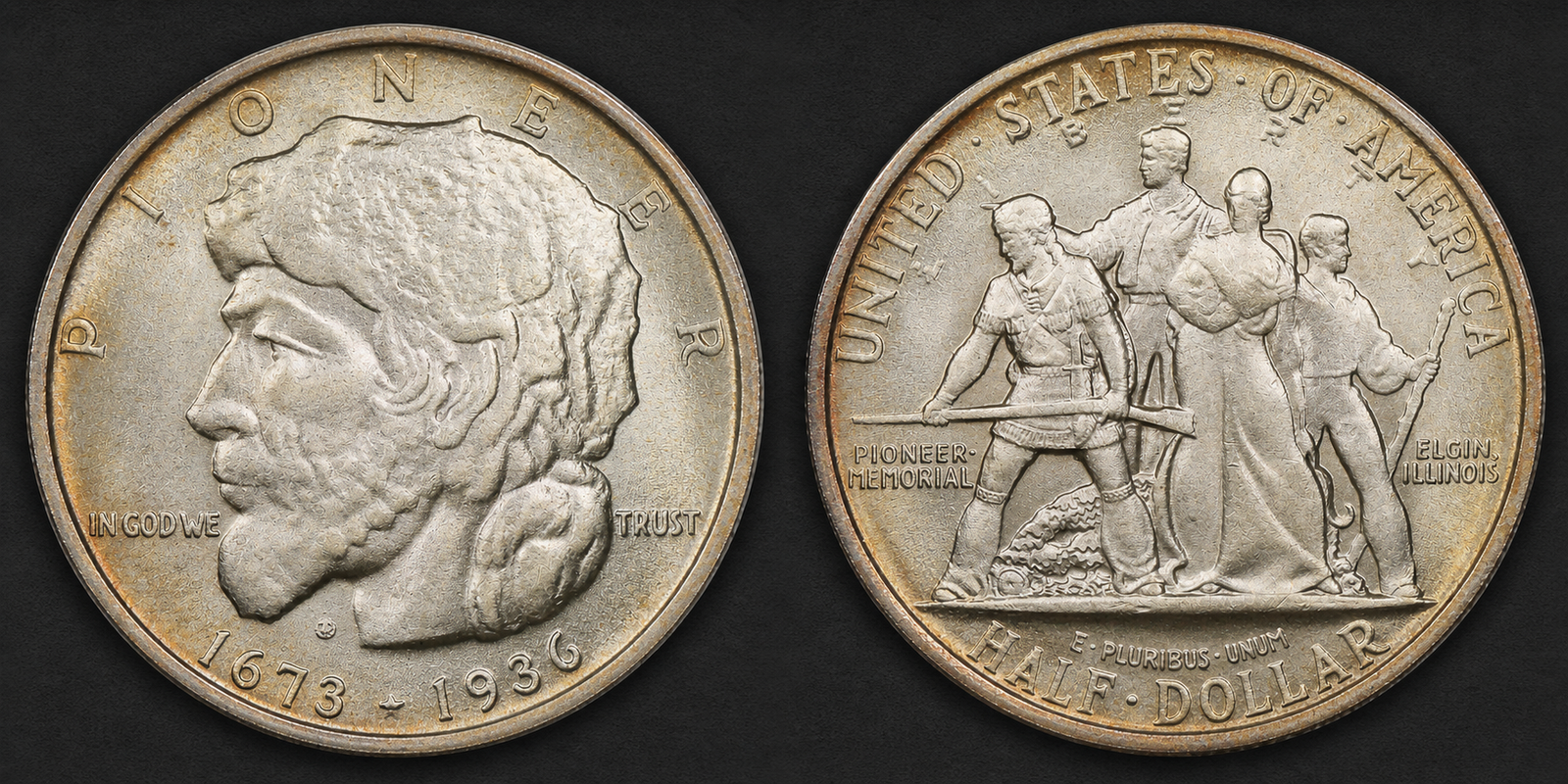 1936 Elgin Centennial Half Dollar original obverse and reverse coin image