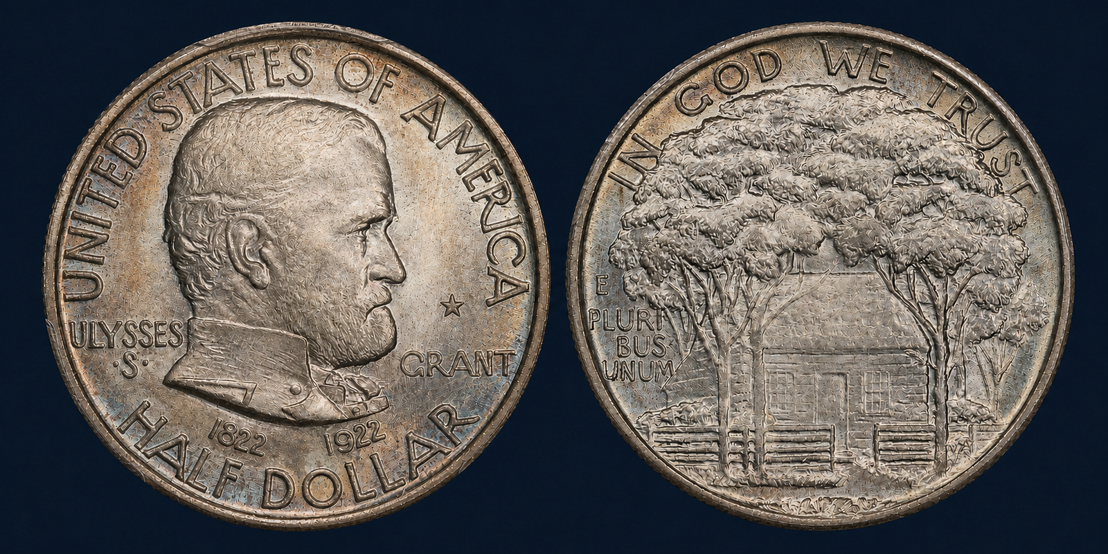 1922 Grant Memorial Half Dollar original obverse and reverse coin image