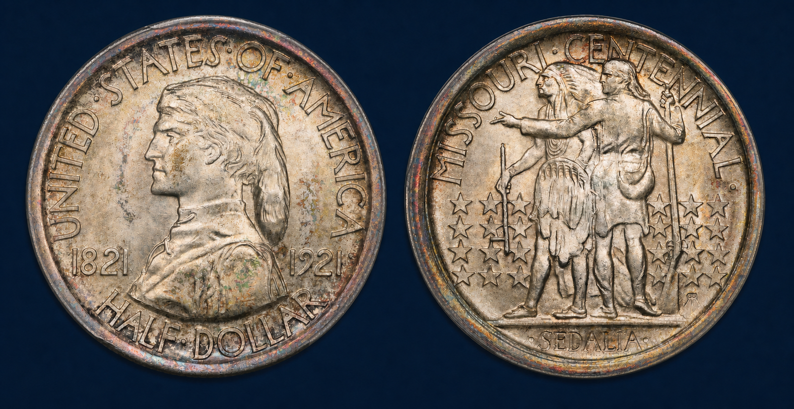 1921 Missouri Centennial Half Dollar original obverse and reverse coin image