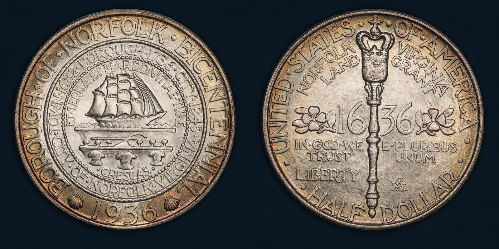 1936 Norfolk Bicentennial Half Dollar