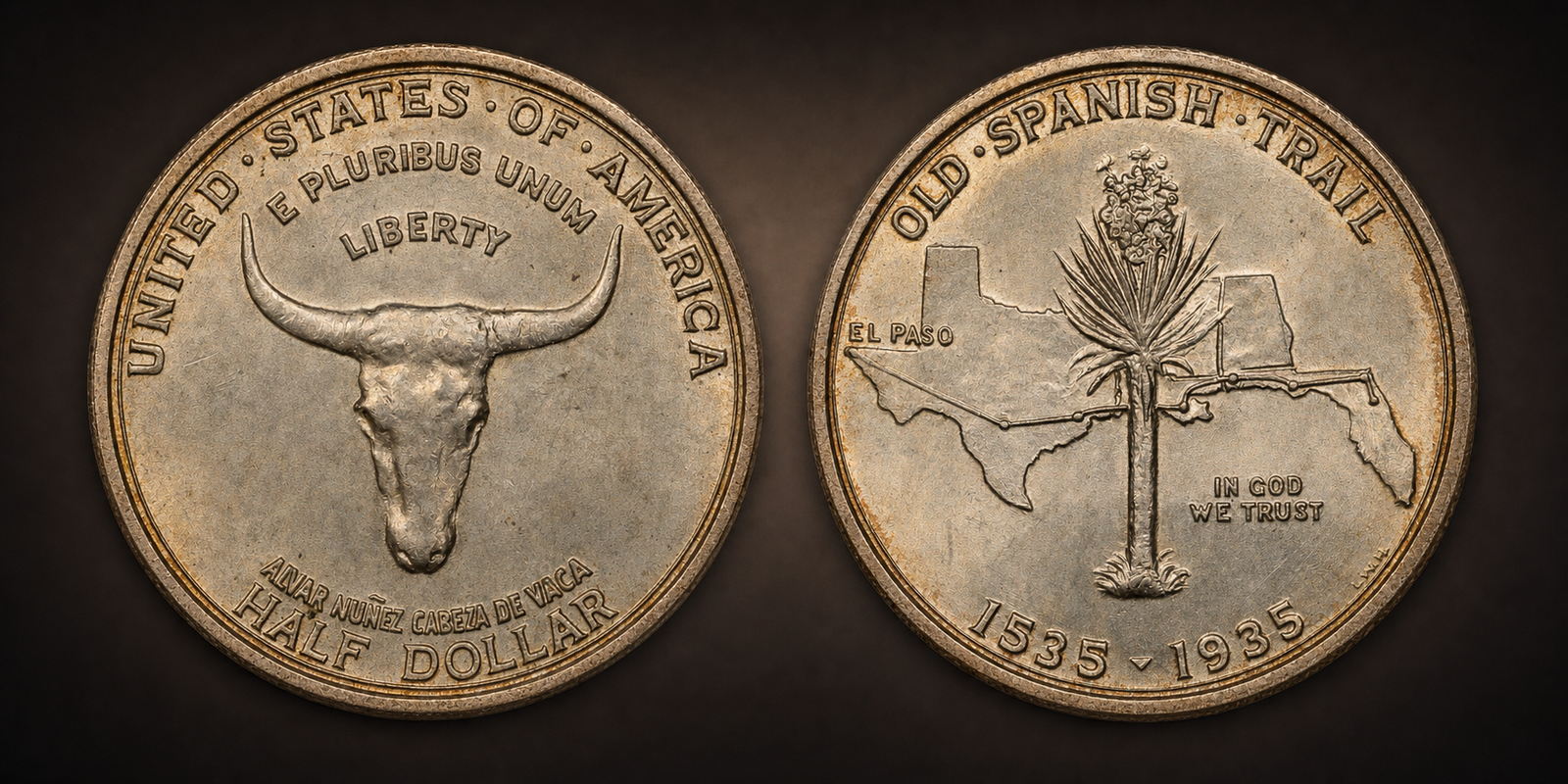1935 Old Spanish Trail Half Dollar original obverse and reverse coin image