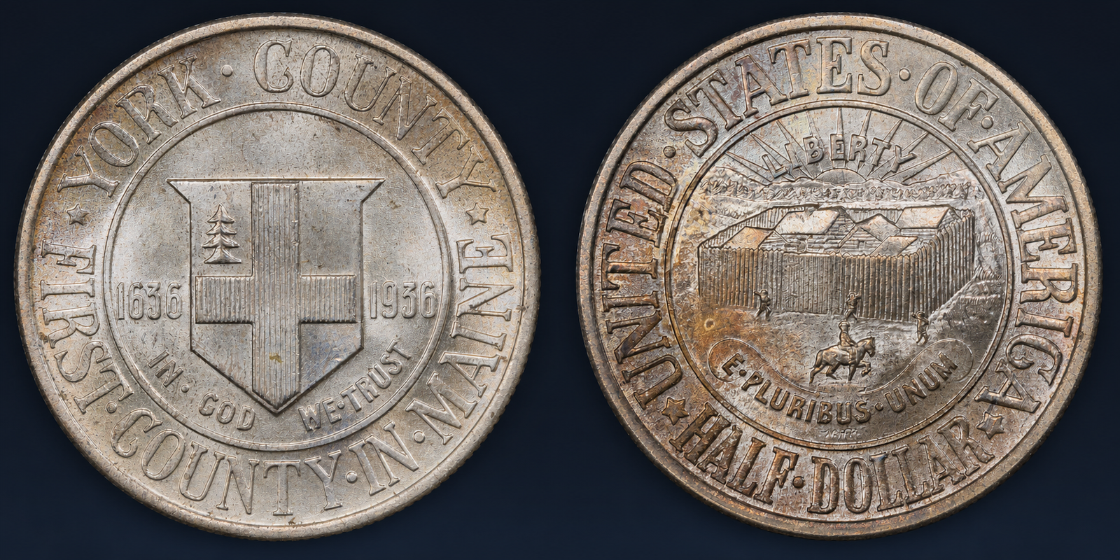 1936 York County Tercentenary Half Dollar original obverse and reverse coin image