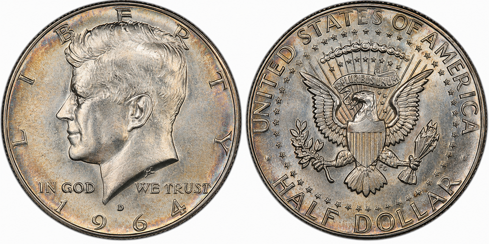 1964-D Kennedy Half Dollar toned obverse and reverse