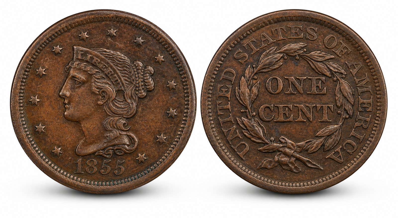 1839-1857 Braided Hair Large Cent obverse and reverse reference image