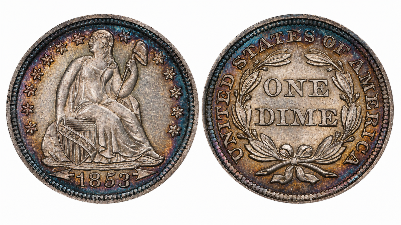 1853 Liberty Seated Dime Variety 2A Arrows at Date obverse and reverse