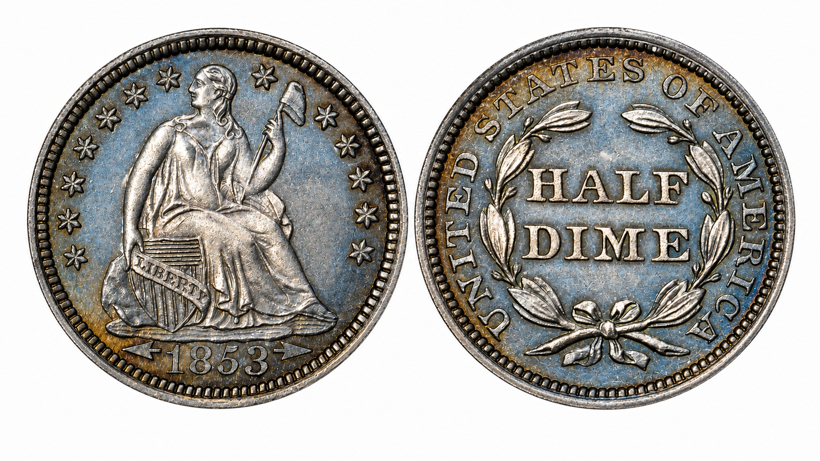 1853 Liberty Seated Silver Half Dime Arrows at Date obverse and reverse