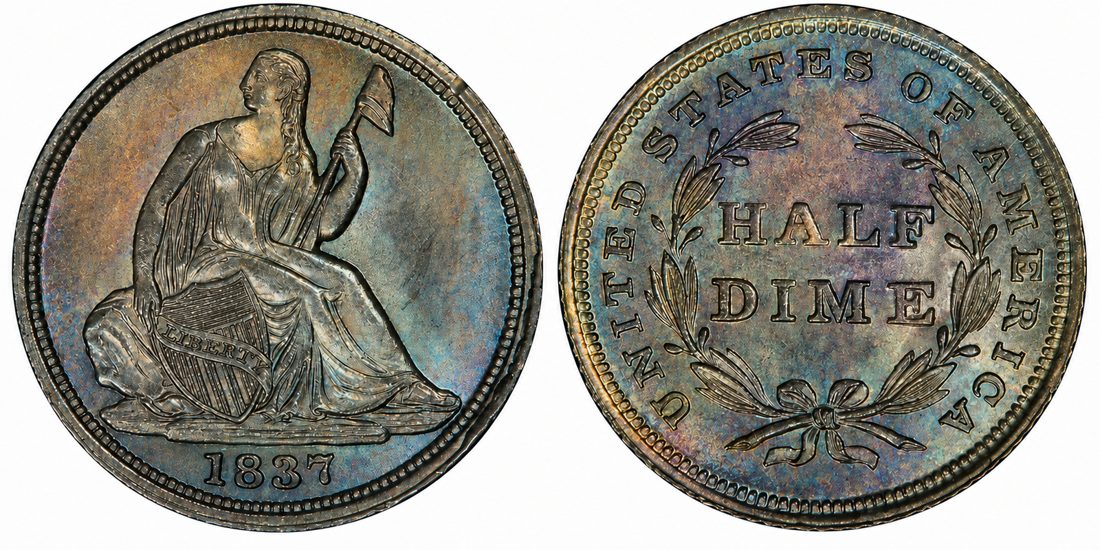 1837 Liberty Seated Silver Half Dime No Stars obverse and reverse
