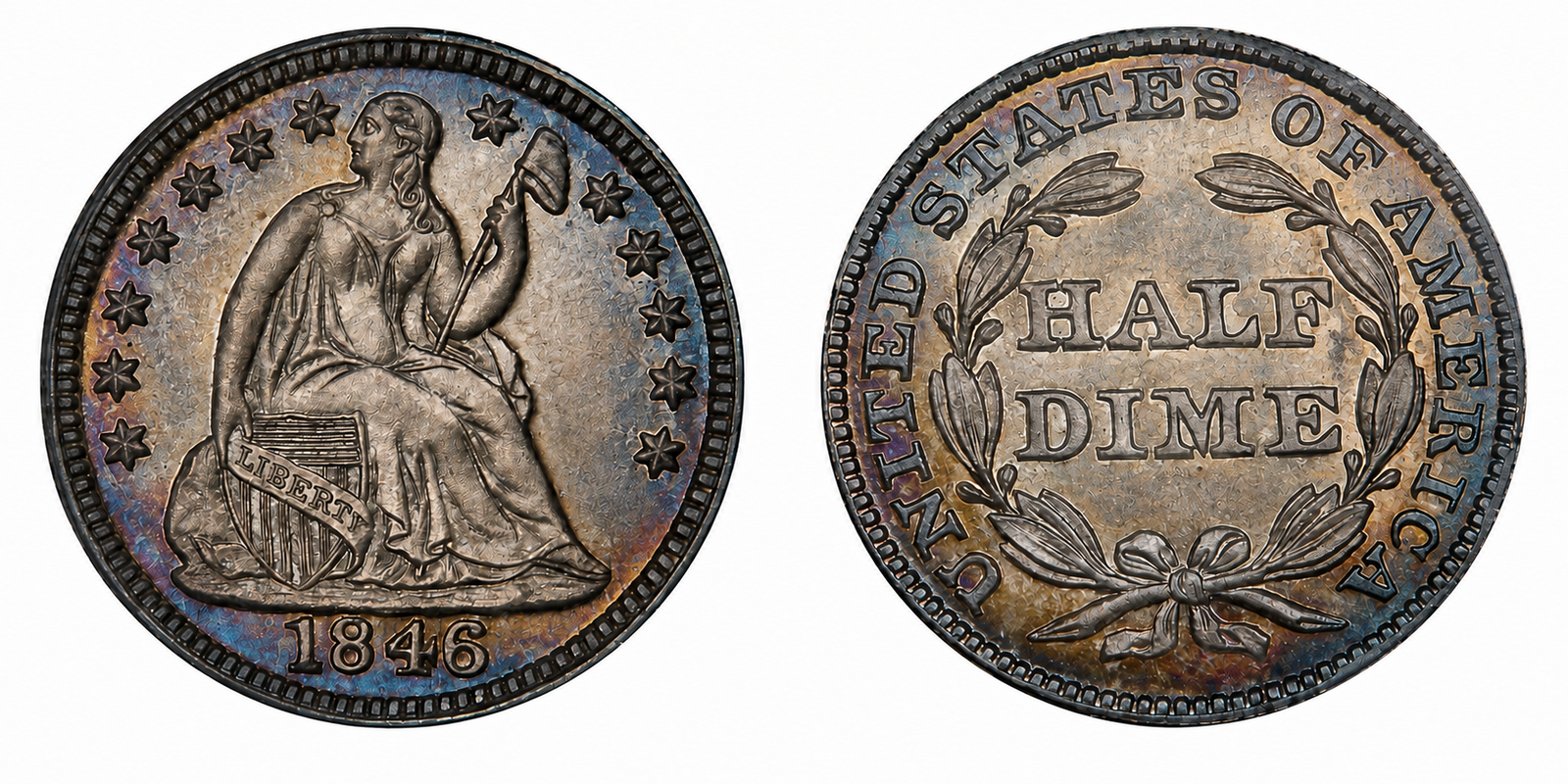 1846 Liberty Seated Silver Half Dime Stars on Obverse obverse and reverse