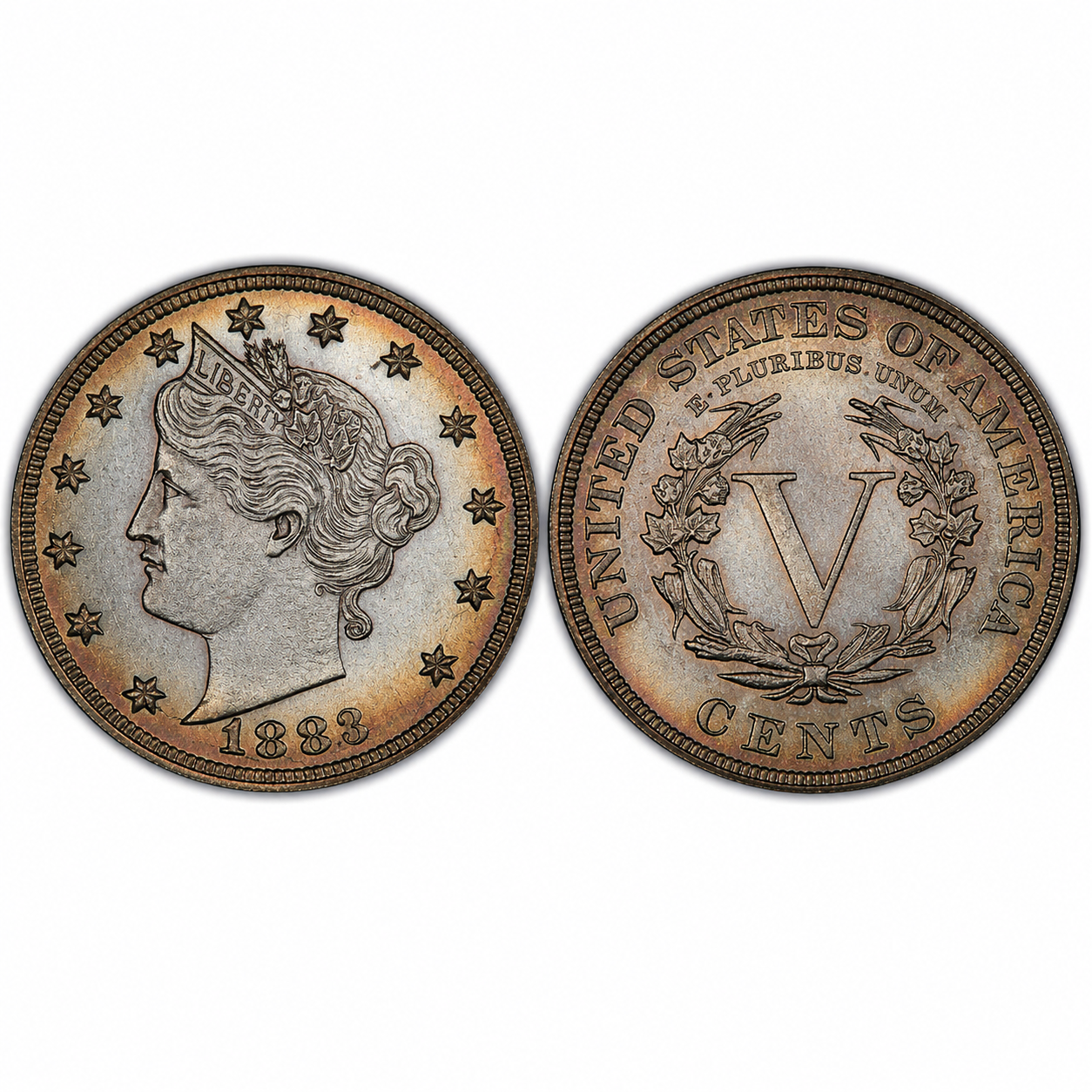 1883: Liberty Head "V" Nickel (Variety 1: "No Cents" on Reverse)