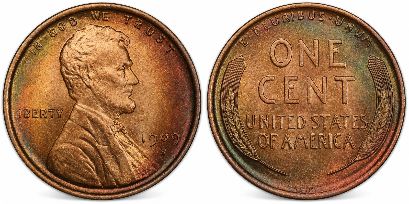 1909: Lincoln Wheat Cent (Variety 1: With "V.D.B." Designer Initials)